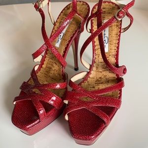 Oscar de la Renta Red leather Sandel Heels